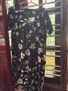 Black Floral Mid Length Dress