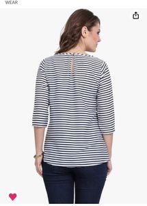 3/4th Sleeves White &amp; Blue Strip Top For Women