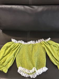 Green Puff Sleeve Smocked Top