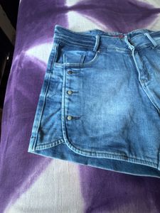 Denim Button Accent Shorts
