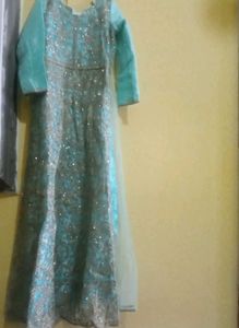 Long Gown 4 Pieces. Salwar Dupatta And Upper Court