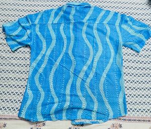 Cool Blue Wavy Mesh Shirt