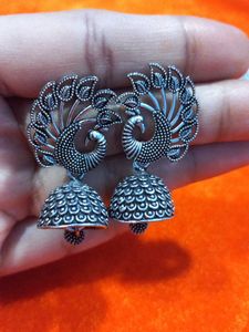 Silver Tone Jhumka Earring Set