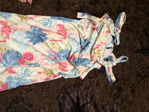 Floral Print Knot Strips &amp; Slit Dress