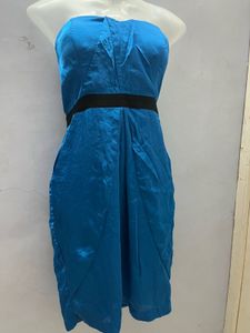 Korean Silk Blue Tube One Piece Having Pockets