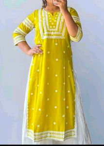 Myntra Lime Yellow Embroideried Chikankari Kurti