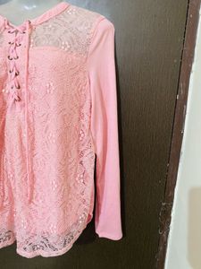 Pink Lace-Up Long Sleeve Top