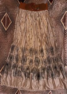 Long Brown Synthetic Chiffon Skirt With Belt