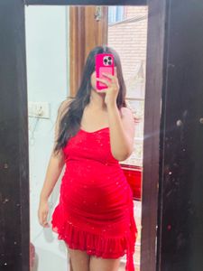 Red Glitter Ruffle Mini Dress