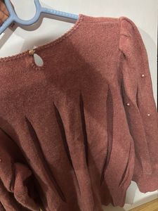 Pink ballon type Pearl Embellished Sweater