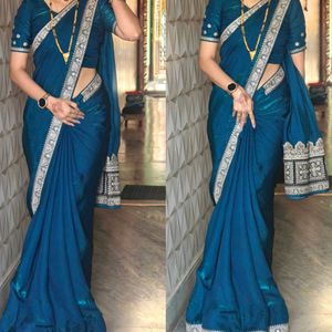 Elegant Teal Fancy Setin Saree