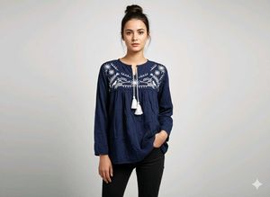 Embroidered Navy Blue Tunic