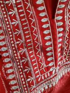 Red Embroidered Kurta
