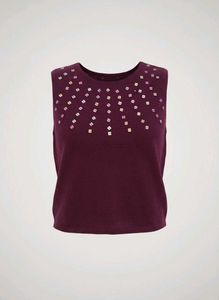 Burgundy Embellished Tank Top