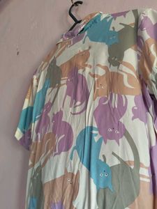 Colorful Cat Print Short Sleeve Top