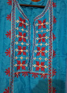 Gujrati Pattern Blue Long Kurti