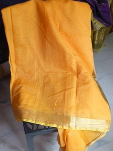 Yellow Cotton Silk Saree