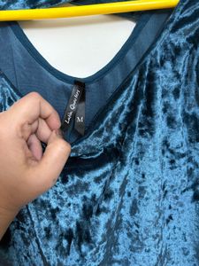 Latin Quarter- Teal Velvet Cold Shoulder Top