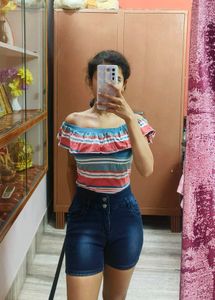 Multicolor Offshoulder Crop Top