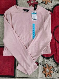 Pink Ribbed Long Sleeve Top