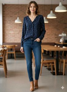 JEANSWEST Navy Blue Polka Dot button Blouse
