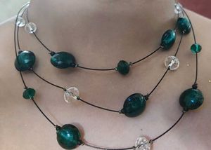 Emerald Green Bead Necklace with earrings Imported