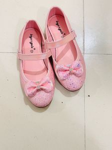 Girls Pink Glitter Bow Flats