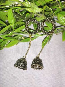 Oxidised Wreath Long Jhumka