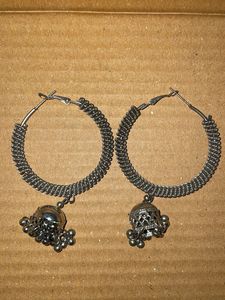 Silver Jhumka Hoop Earrings