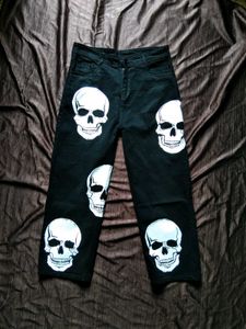 Skull Painted Black Denim Jeans