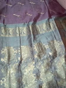 Purple & Teal Checkered Saree