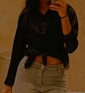 Black Satin Tie-Front Shirt