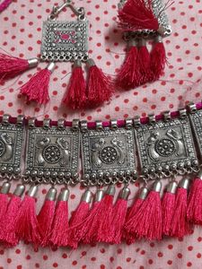 Oxidized Dori Chokar Neaklace With Earings