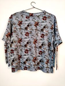Grey Floral Casual Top