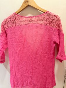 Pink Lace Trim Blouse