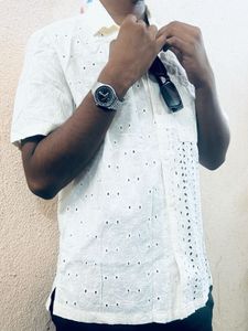 Zucci White Eyelet Short Sleeve Shirt