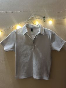 White Ribbed Polo Shirt