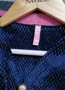 Dark Blue Bodycon Velvet Dress With With Glitter