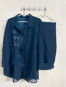 Teal Blue Embellished Co-ords Set | 4XL–5XL