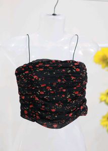 Black Floral Crop Top