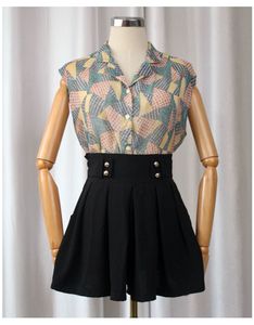 Sheer Patterned Blouse & Black Skirt