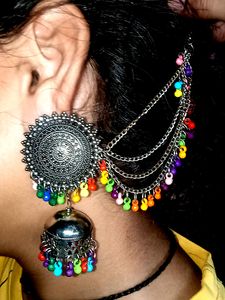 Oxidised Multi Colour Earrings With Mangtikka 🖤🌈