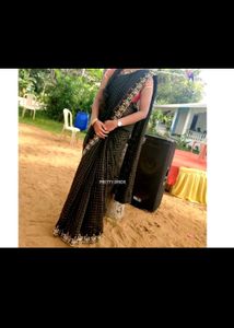 Black Cut Work Saree With Boat Neck Blouse