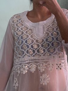 Festive Chikankari A-line Kurta with Belt