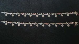 Silver Heart Peacock Anklets