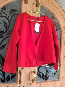 Chic Red Open Front Blazer