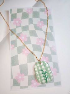 Handmade Green Checkered Plant Necklace