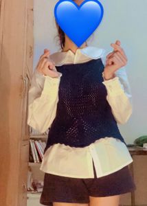 Navy Blue Cable Knit Self Design Crop Pullover Top