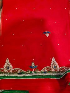Red Embellished Saree