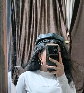 Black Leather Beret Hat